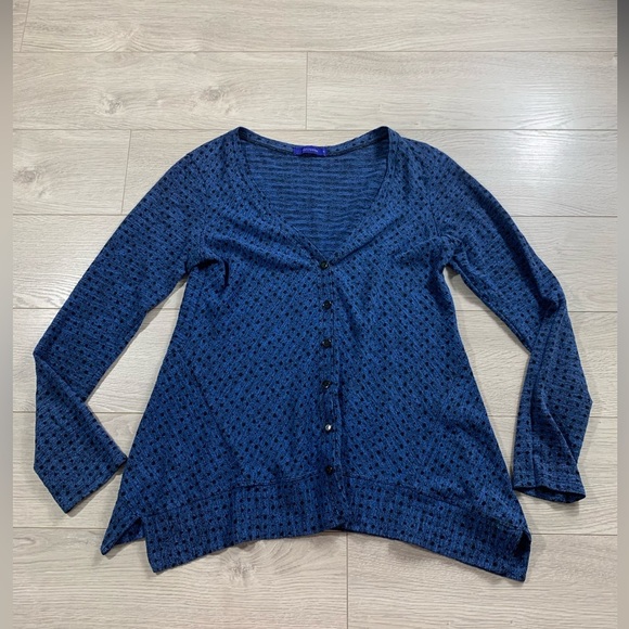Cut Loose Blue Polka Dot Button-Up Thin Knit Cardigan Top - Picture 1 of 8